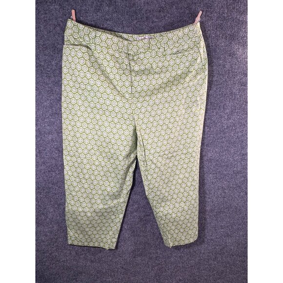 Talbots womens size 16 green and white stretch capri ankle trousers pant - Picture 14 of 16